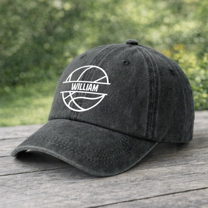 Personalized Washed Denim Baseball Cap with Basketball Graphic, Unique Gift for Players & Sports Fans