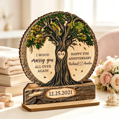 Personalized 2-Layer Wooden Plaque with Intertwined Couple Tree, Unique Anniversary Gift for Spouse