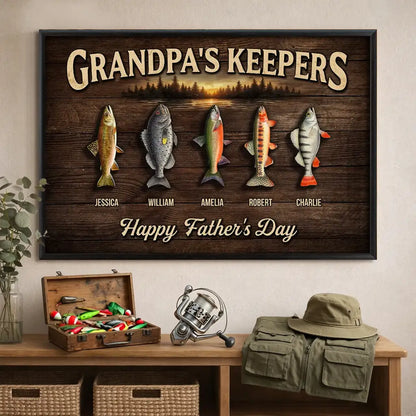 Grandpa's Keepers Poster, Custom Fishing Memory Art, Creative Gift for Grandpa & Dad