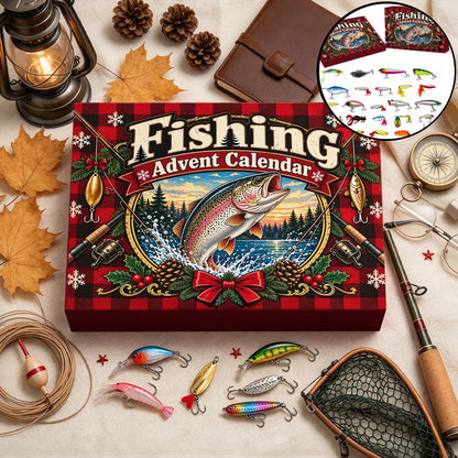Fishing Advent Calendar, Personalized Vintage Leaping Trout Lake Art, Nostalgic Creative Gift for Anglers