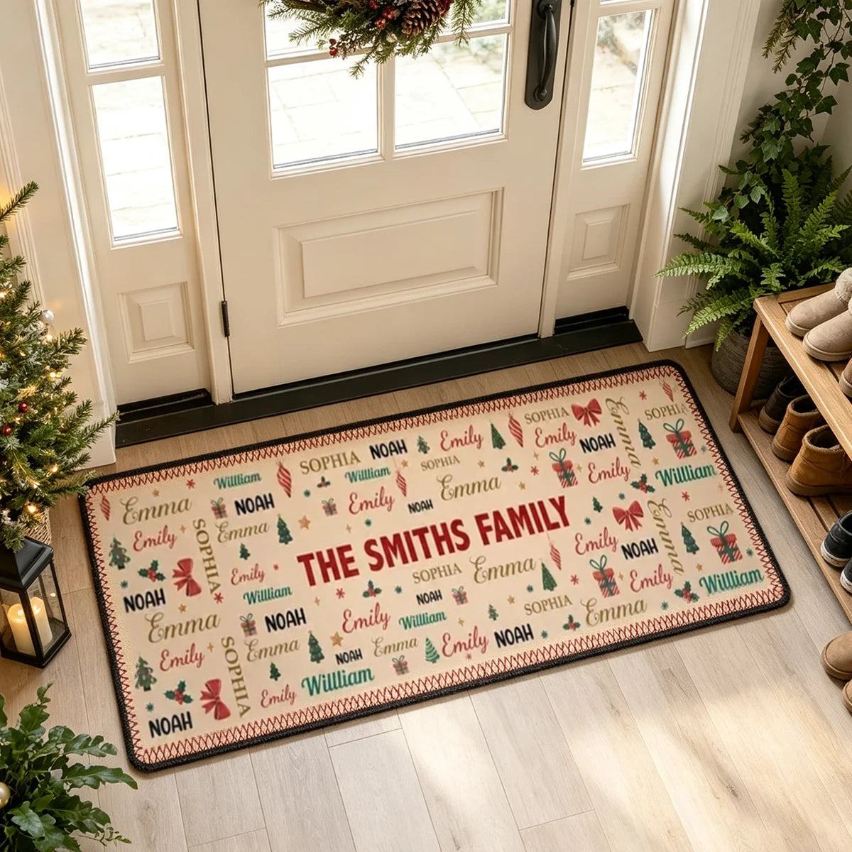 Personalized Standard Doormat with Christmas Word Art, Festive Entryway Decor, Unique Gift for Family
