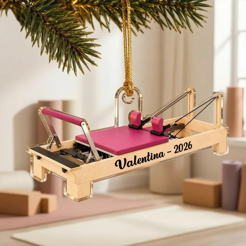 Personalized Acrylic Ornament, Pink Pilates Reformer on a Christmas Tree, Unique Gift for Pilates Lovers