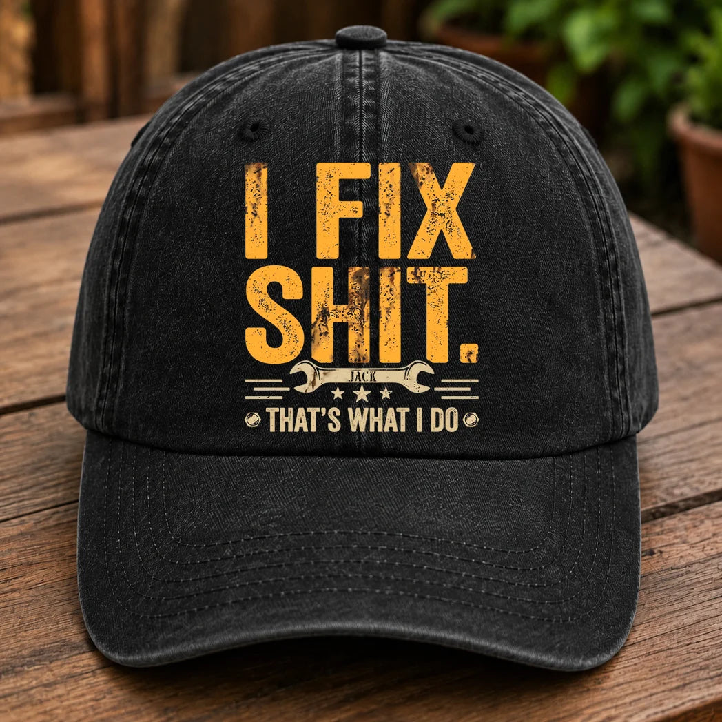 Personalized Fix-It Hat & T-Shirt, Custom Wrench Design Gift for Handymen, Mechanics & DIY Lovers