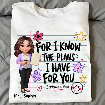 Classic Tee With Teacher Illustration & Jeremiah Verse, Creative Gift For Classroom Encouragement