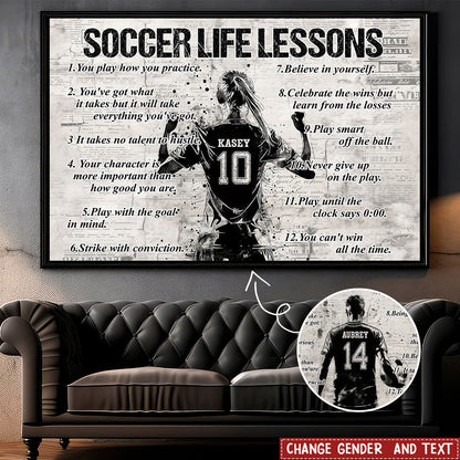 Soccer Life Lessons Personalized Canvas, Back View Player Art, Unique Gift for Soccer Player