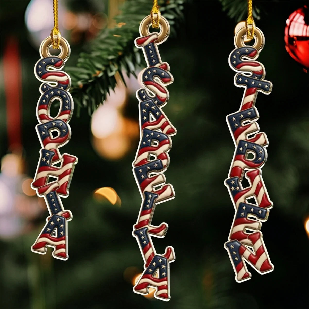 Custom American Flag Name Ornament, Personalized Acrylic Christmas Decoration, Unique Holiday Gift for Family