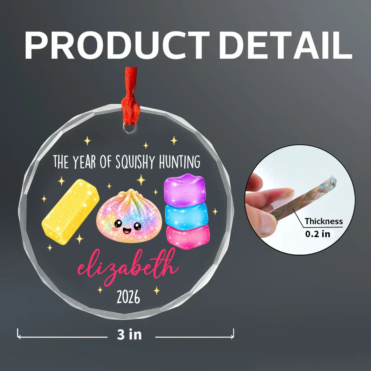 Personalized Crystal Ornament, Colorful Squishy Design for a Lit Christmas Tree, Unique Gift for Kids
