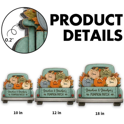 Personalized Wooden Sign with Vintage Pumpkin Truck & Autumn Leaves, Heartwarming Decor, Creative Gift for Grandparents