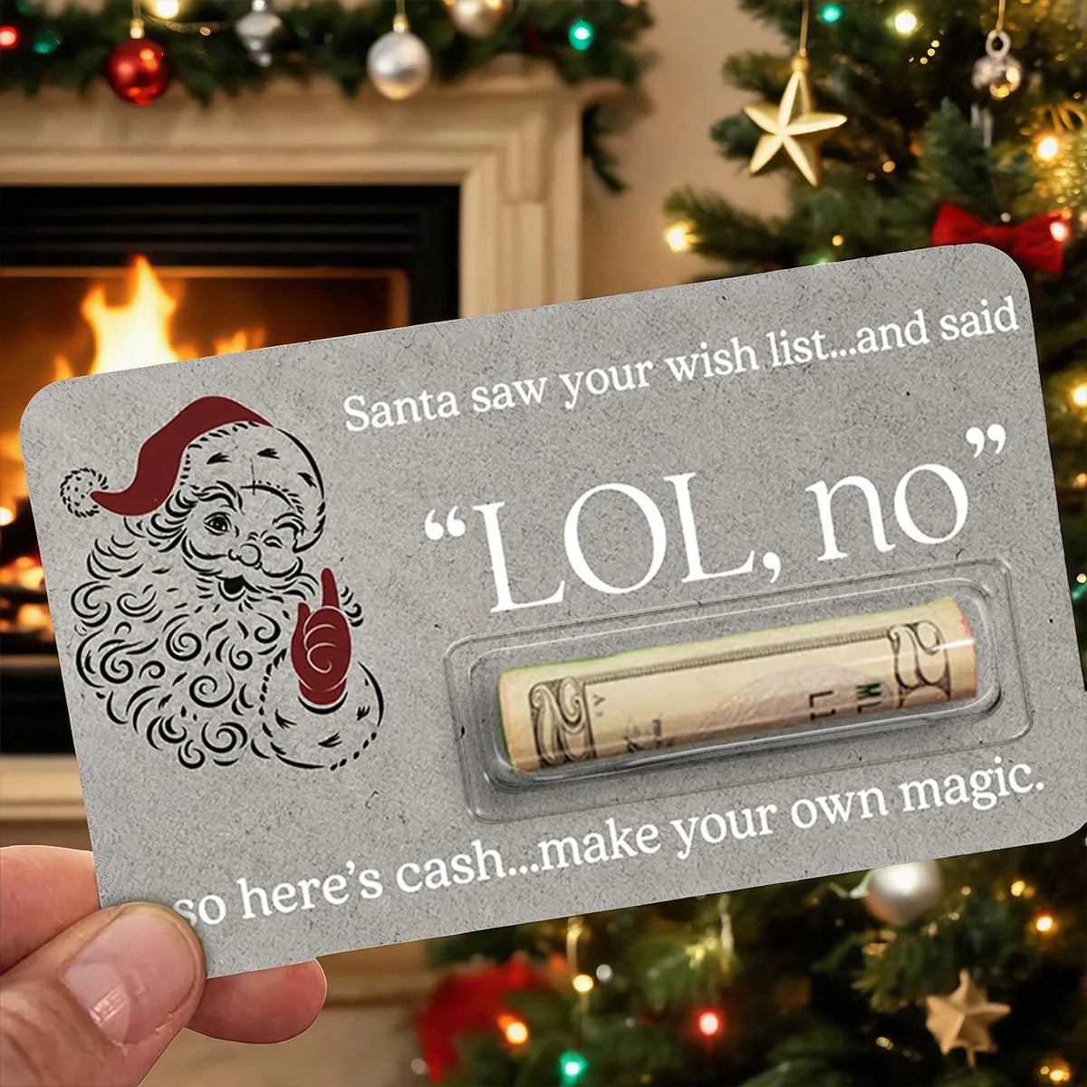Personalized Money Holder Card, Santa Wish List Design, Unique Christmas Gift for Family & Friends