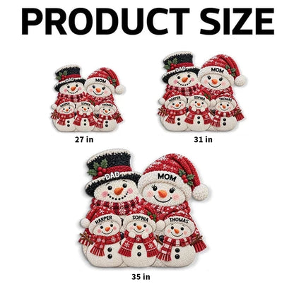 Snowman Family Shaped Doormat, Personalized Winter Welcome Decor, Heartwarming Creative Gift for Grandparents and Family