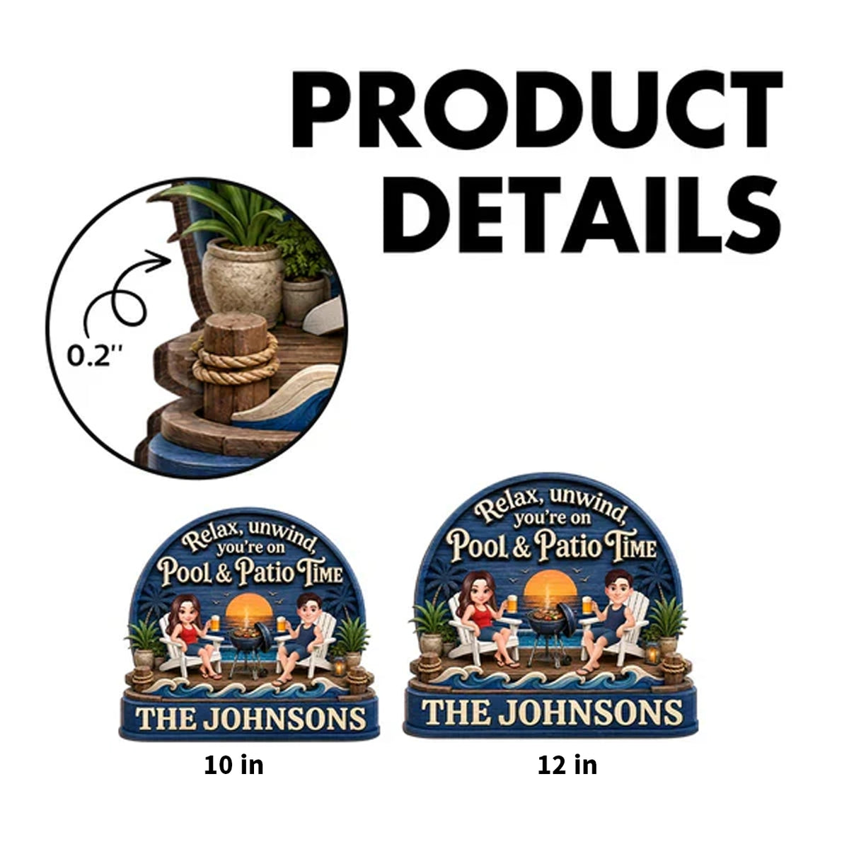 Personalized Wooden Sign, Couple Relaxing by Pool & Patio, Unique Gift for Outdoor Decor