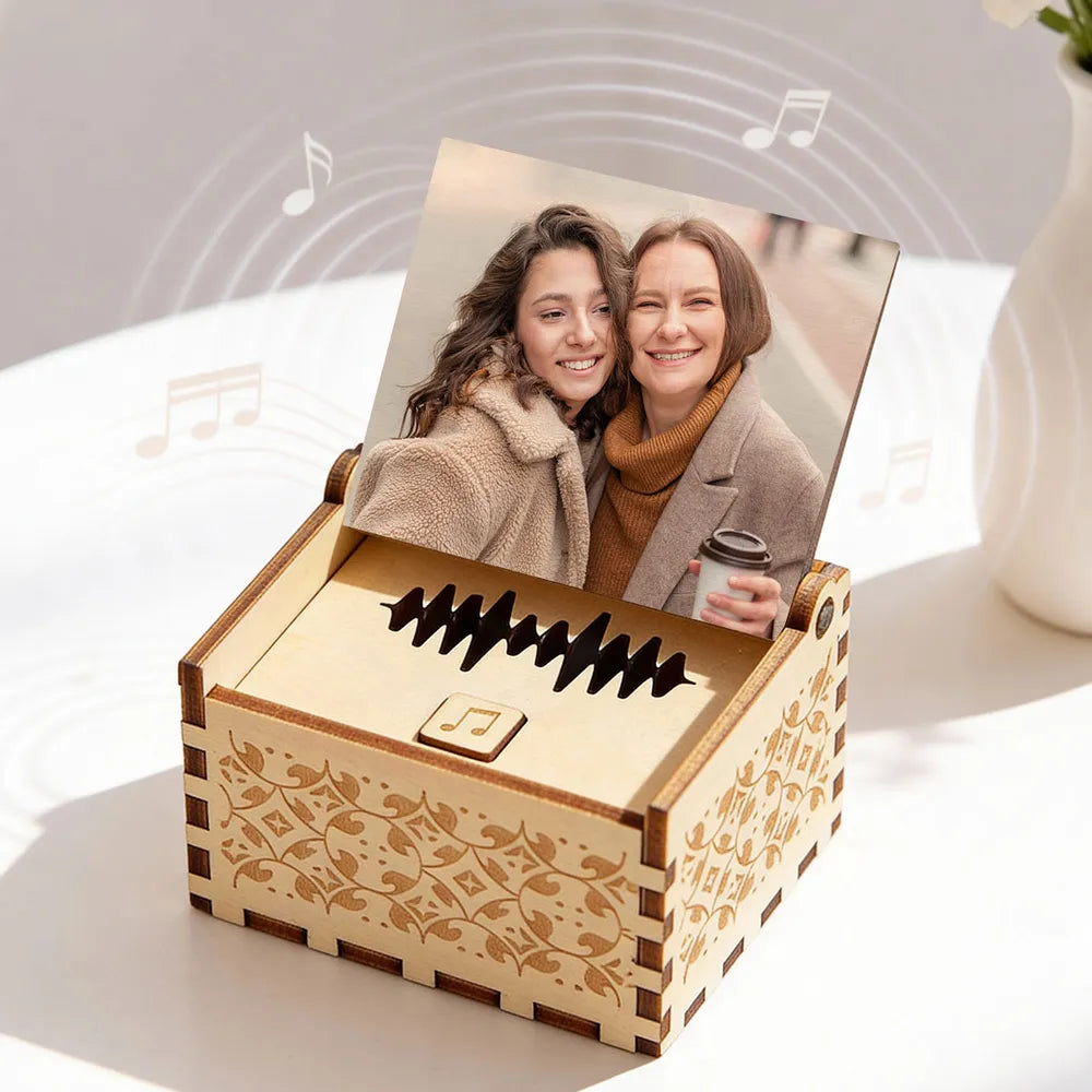 Personalized Wooden Music Box With Your Photo And Song - Romantic City Kiss Keepsake, Unique Gift For Couples