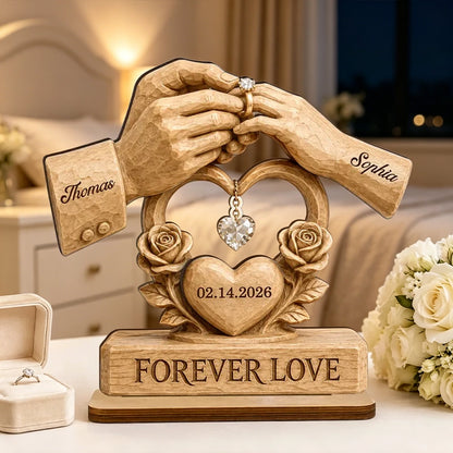 Personalized Layered Wooden Plaque For Couple, Unique Wedding Gift With Warm Ring Exchange Scene