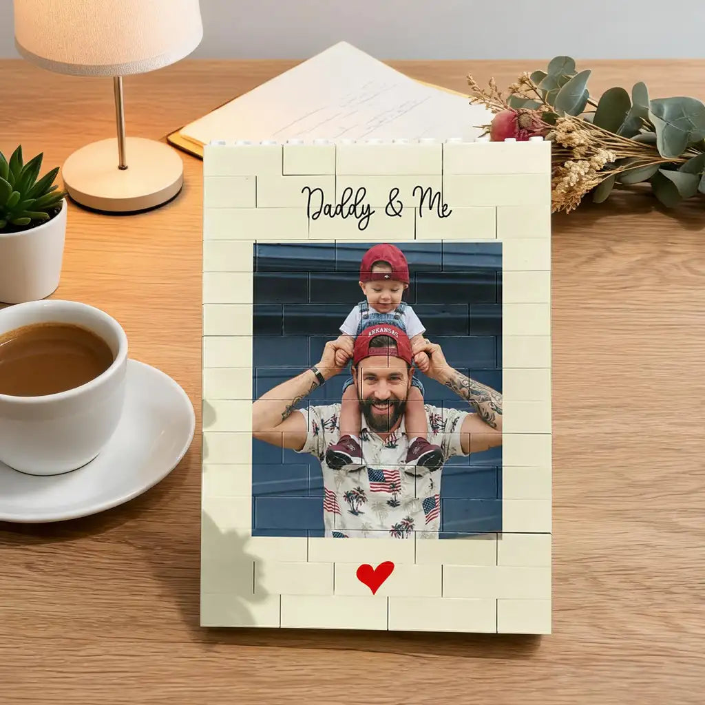 Personalized ABS Building Brick Puzzle, Dad Carrying Child Photo Keepsake, Unique Gift for Dad