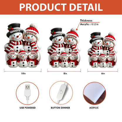Snowman Family Acrylic Light Box – Cozy Christmas Décor, Heartwarming Gift for Grandparents