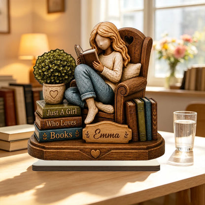 Personalized Just A Girl Who Loves Books 2-Layer Wooden Plaque, Warm Reading Nook, Creative Gift for Her