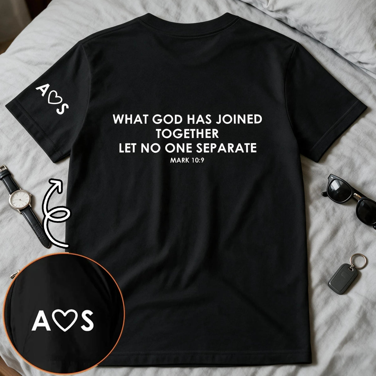 Personalized Dual Print Classic Tee, Scripture Verse With Custom Initials, Unique Gift For Couples