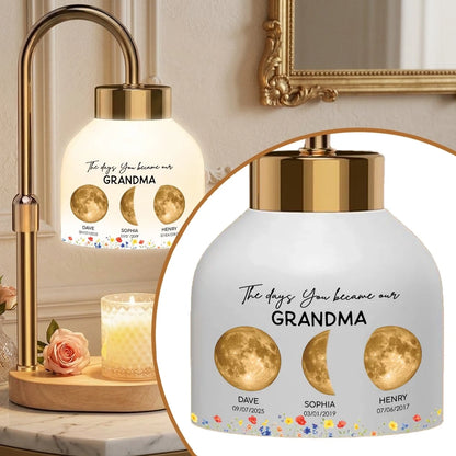 Personalized Candle Warmer Lamp with Golden Moon Phases for Grandma - Unique Gift for a Cozy Nightstand Glow