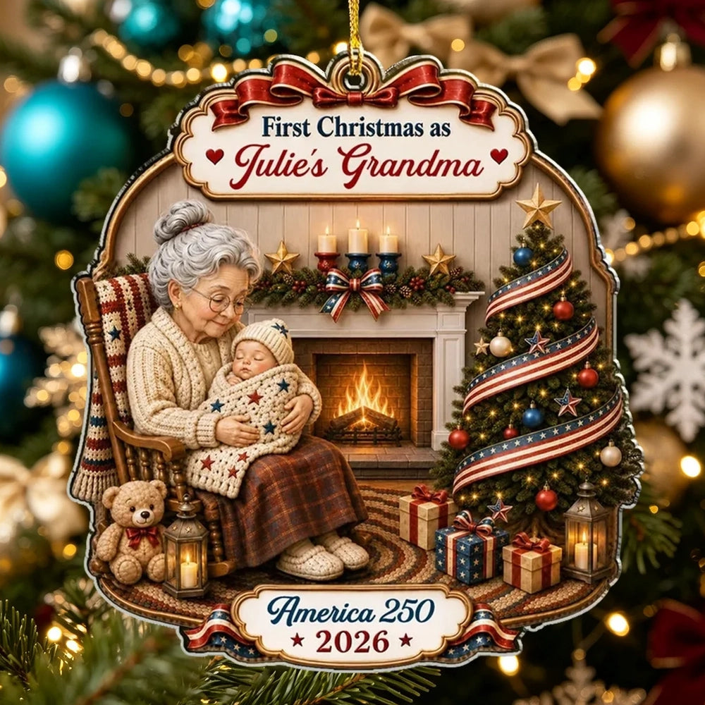 Personalized America 250 Ornament for Grandma, First Christmas 2026 Patriotic Family Gift