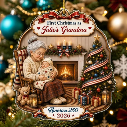 Personalized America 250 Ornament for Grandma, First Christmas 2026 Patriotic Family Gift