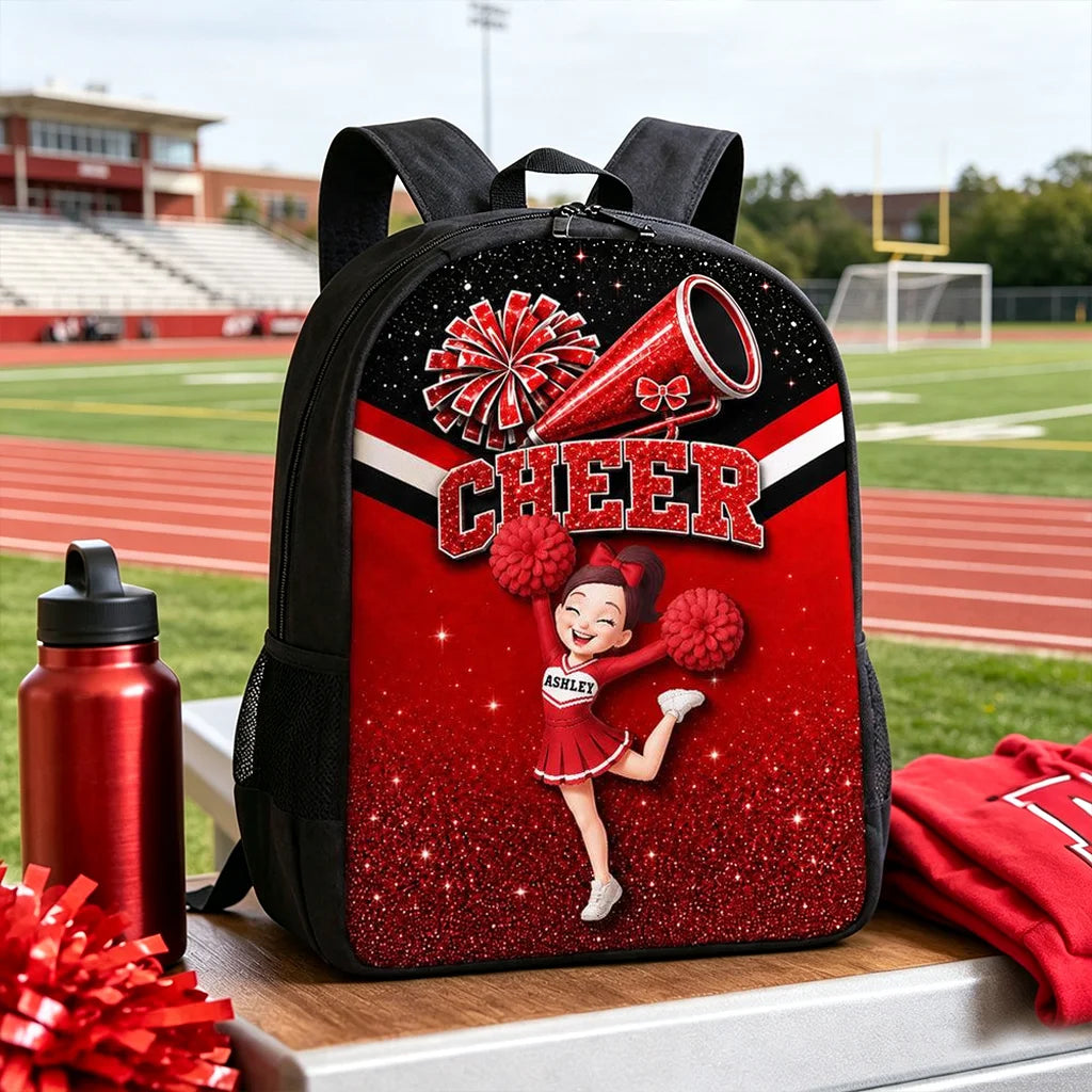 Kids School Backpack with Personalized Cheerleader Girl, Sparkling Team Spirit, Creative Gift for Young Cheer Fans