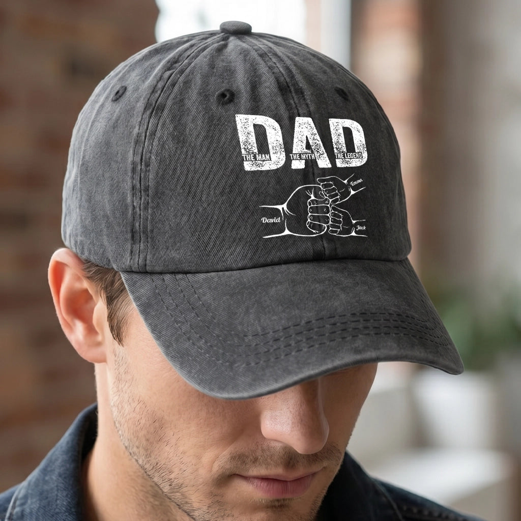 Personalized Dad Fist Bump Hat with Kids Names, Custom Father’s Day Gift for Dad, Grandpa or Papa