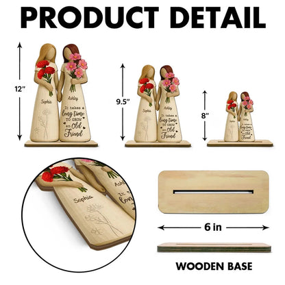 2-Layer Wooden Plaque for Best Friends – Hand-in-Hand figurine with flowers, cozy mantel décor and heartwarming keepsake, perfect gift to celebrate lifelong friendship