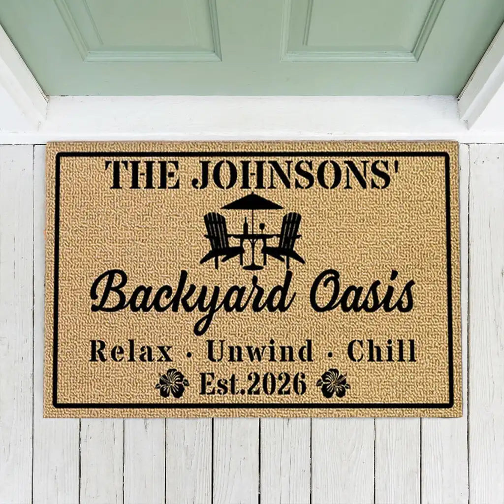 Personalized Standard Doormat, Backyard Oasis Design for Patio Entryway, Unique Housewarming Gift