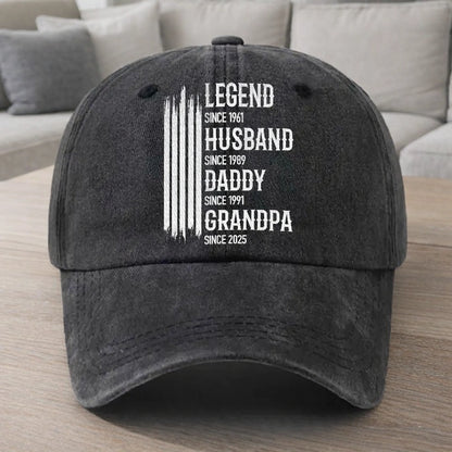 Personalized Washed Denim Baseball Cap 'Legend Husband Daddy Grandpa' Vintage Look Casual Gift for Dad