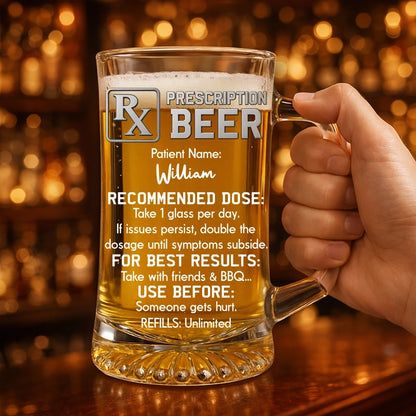 Custom Handled Beer Glass, Double Dose Beer Joke for Warm Bar Nights, Unique Creative Gift for Beer Lovers