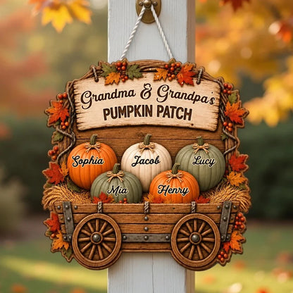 Grandma & Grandpa's Pumpkin Wagon Wooden Sign, Personalized Family Keepsake, Creative Gift for Grandparents
