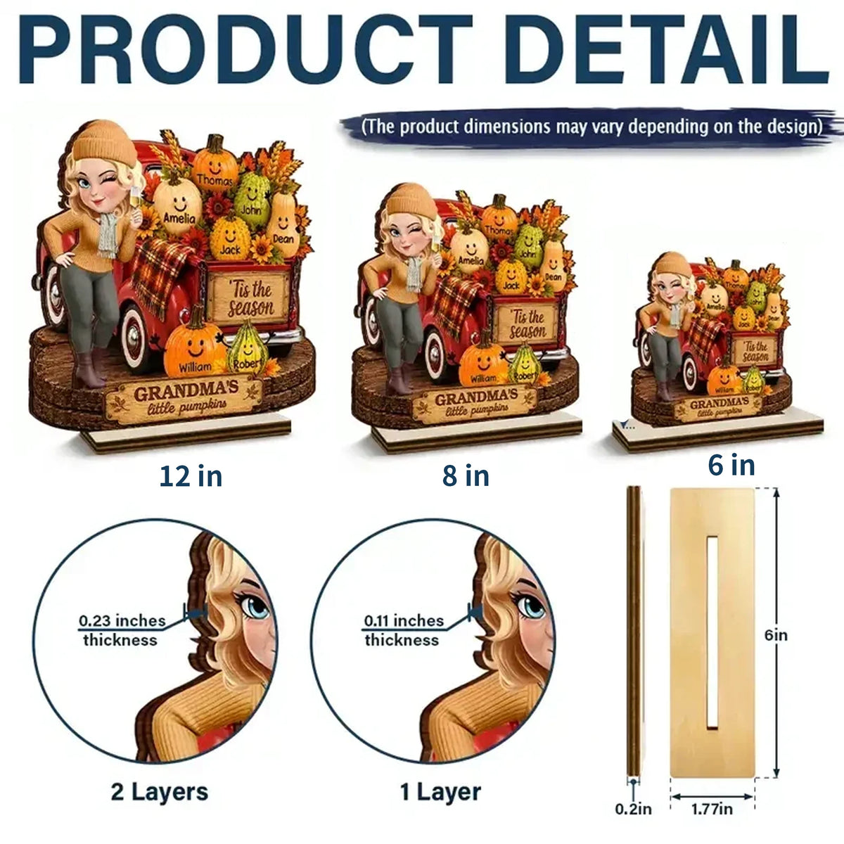 Personalized Layered Wooden Plaque, Grandma Beside a Red Truck with Little Pumpkins, Unique Fall Gift for Grandma