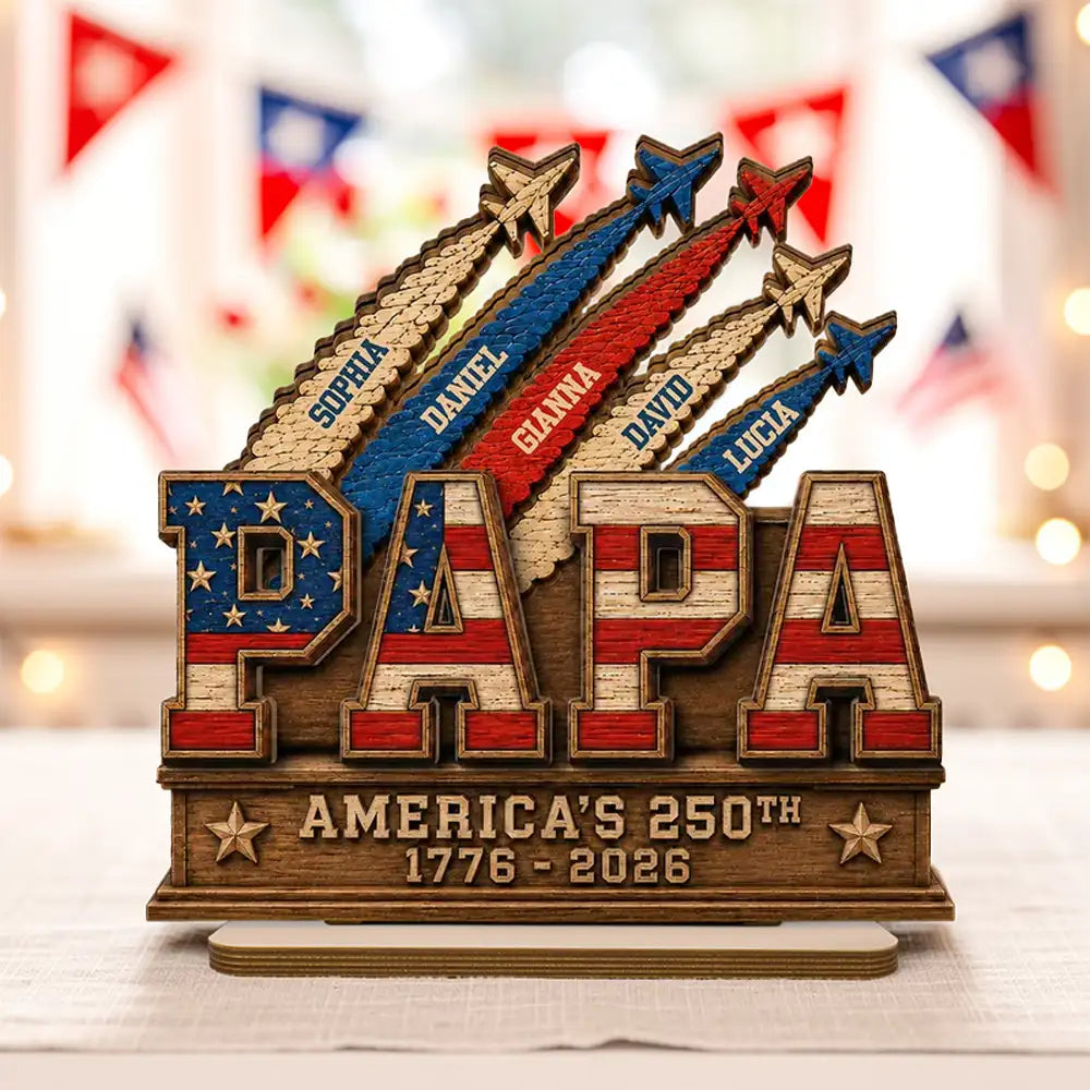 Wooden Plaque, Custom Patriotic Family Keepsake for Papa, Creative Gift with Warm Living Room Display