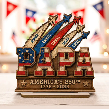 Wooden Plaque, Custom Patriotic Family Keepsake for Papa, Creative Gift with Warm Living Room Display