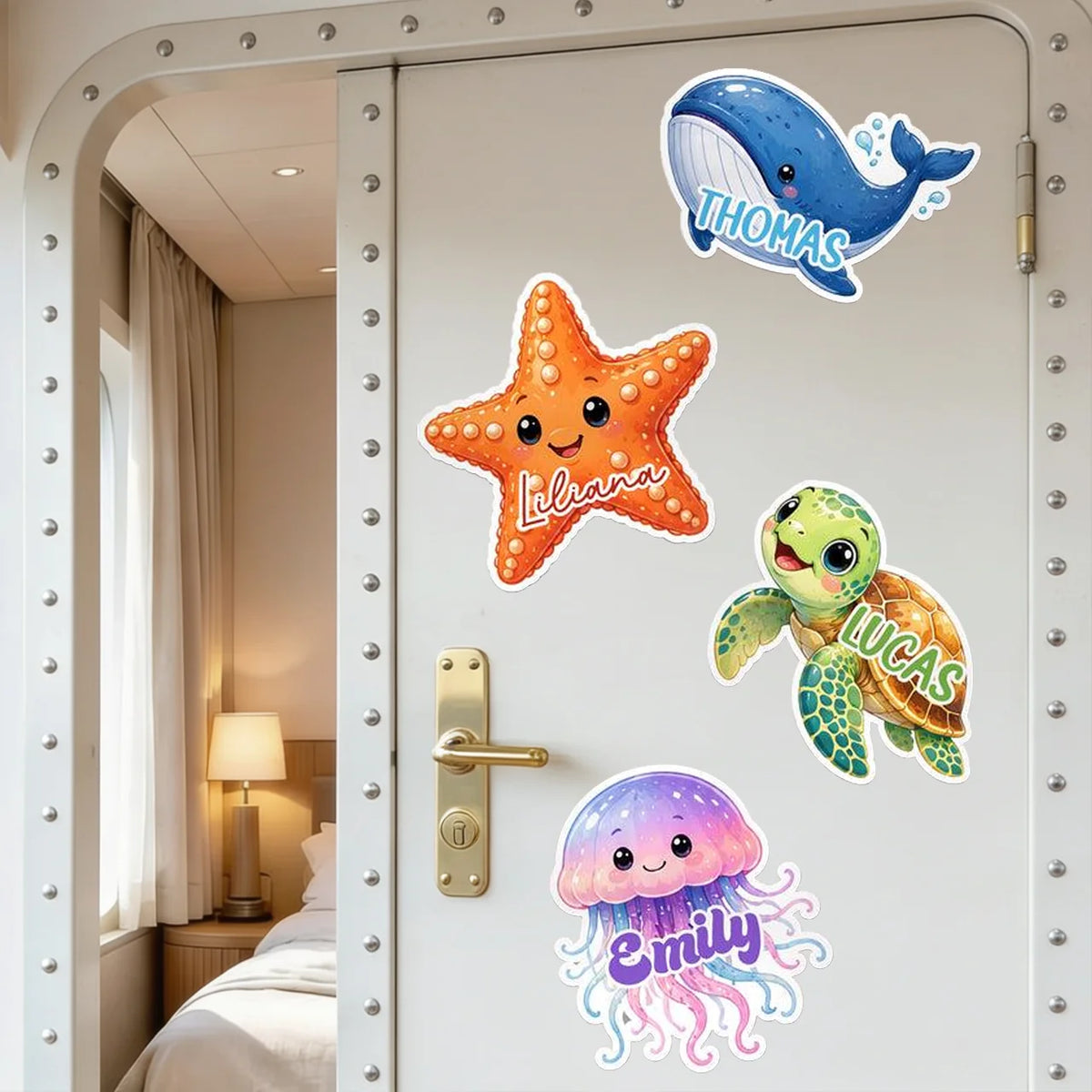 Personalized Acrylic Magnet with Whale, Turtle, Starfish & Jellyfish Art, Creative Cruise Gift for Kids