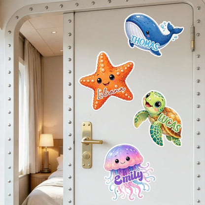 Personalized Acrylic Magnet with Whale, Turtle, Starfish & Jellyfish Art, Creative Cruise Gift for Kids