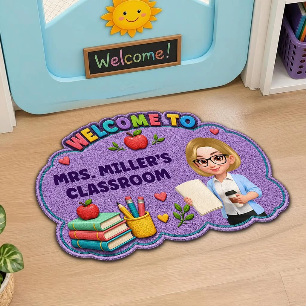 Personalized Shaped Doormat for Teacher Classroom, Colorful Welcome Design, Unique Back-to-School Gift