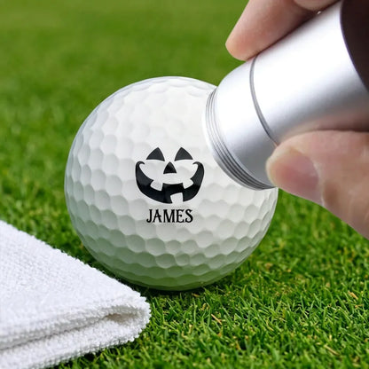 Personalized Golf Ball Stamp with Smiling Jack-o'-Lantern, Creative Gift for Golfers and Spooky Fairway Fun