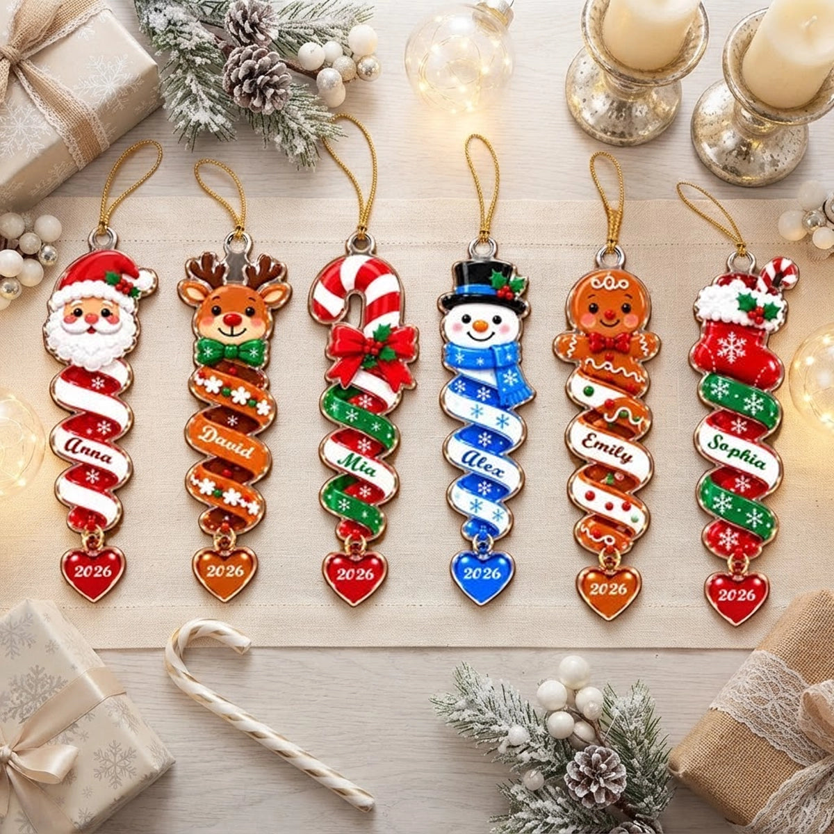 Personalized Acrylic Ornament, Colorful Spiral Christmas Characters, Unique Creative Gift for Kids