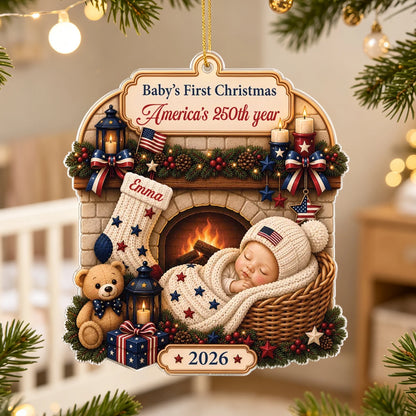Personalized Baby’s First Christmas 2026 Acrylic Ornament, America’s 250th Anniversary Patriotic Keepsake