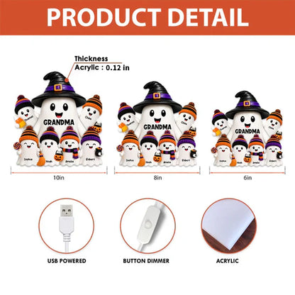 Personalized Acrylic Light Box, Grandma Ghost Family Halloween Decor, Unique Gift for Grandma
