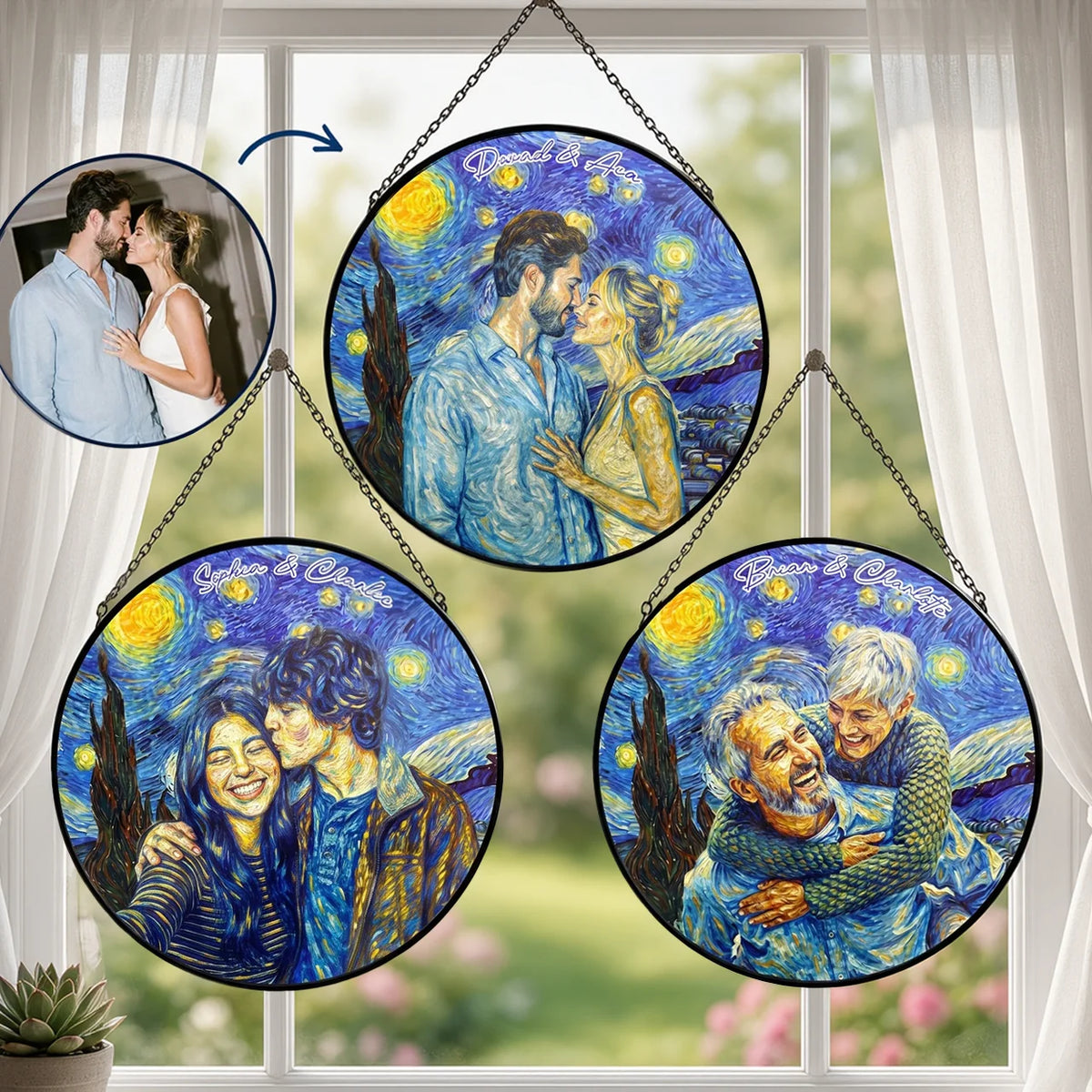 Custom Glass Suncatcher Ornament, Romantic Window Art for Couples, Creative Gift for Home