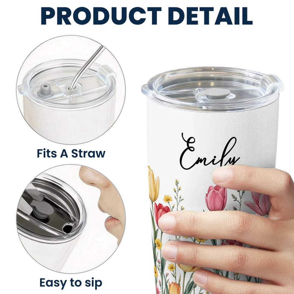 Personalized Insulated Travel Tumbler, Wildflower Keepsake, Creative Gift for Sister or Friend