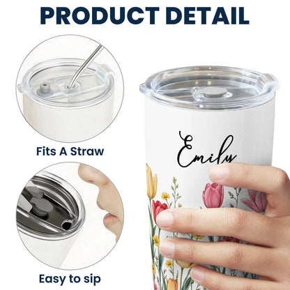 Personalized Insulated Travel Tumbler, Wildflower Keepsake, Creative Gift for Sister or Friend