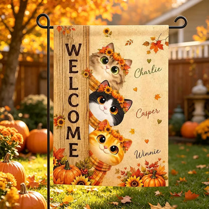 Personalized Garden Flag, Cozy Autumn Welcome for Heartwarming Yard Decor and Creative Gift for Pet Owners