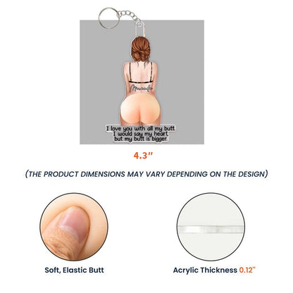 Personalized Silicone Butt Acrylic Keychain, Cheeky Love Message, Unique Gift for Partner