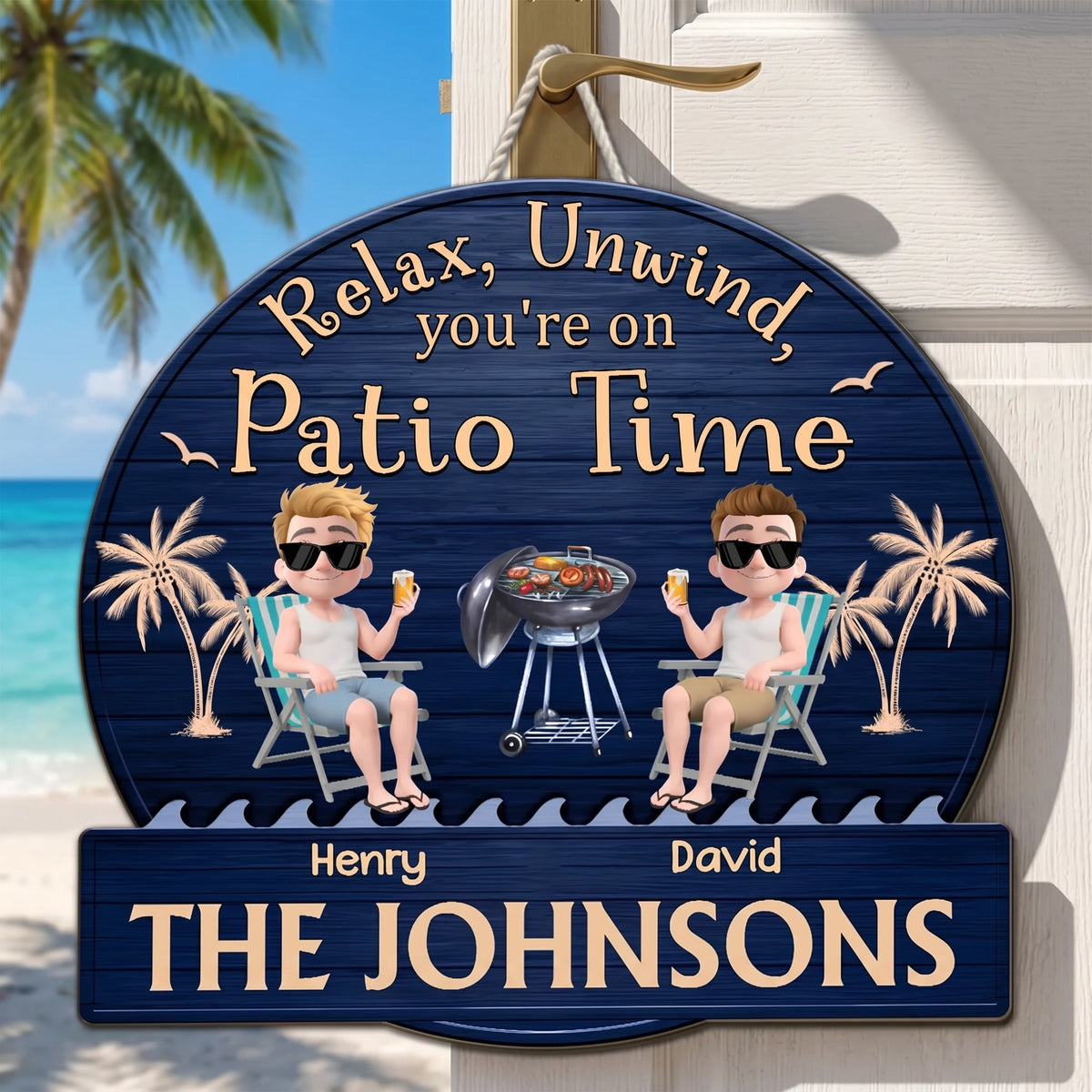 Relax, Unwind Patio Time Wooden Sign, Custom Tropical Grill Decor, Creative Gift for Homeowners
