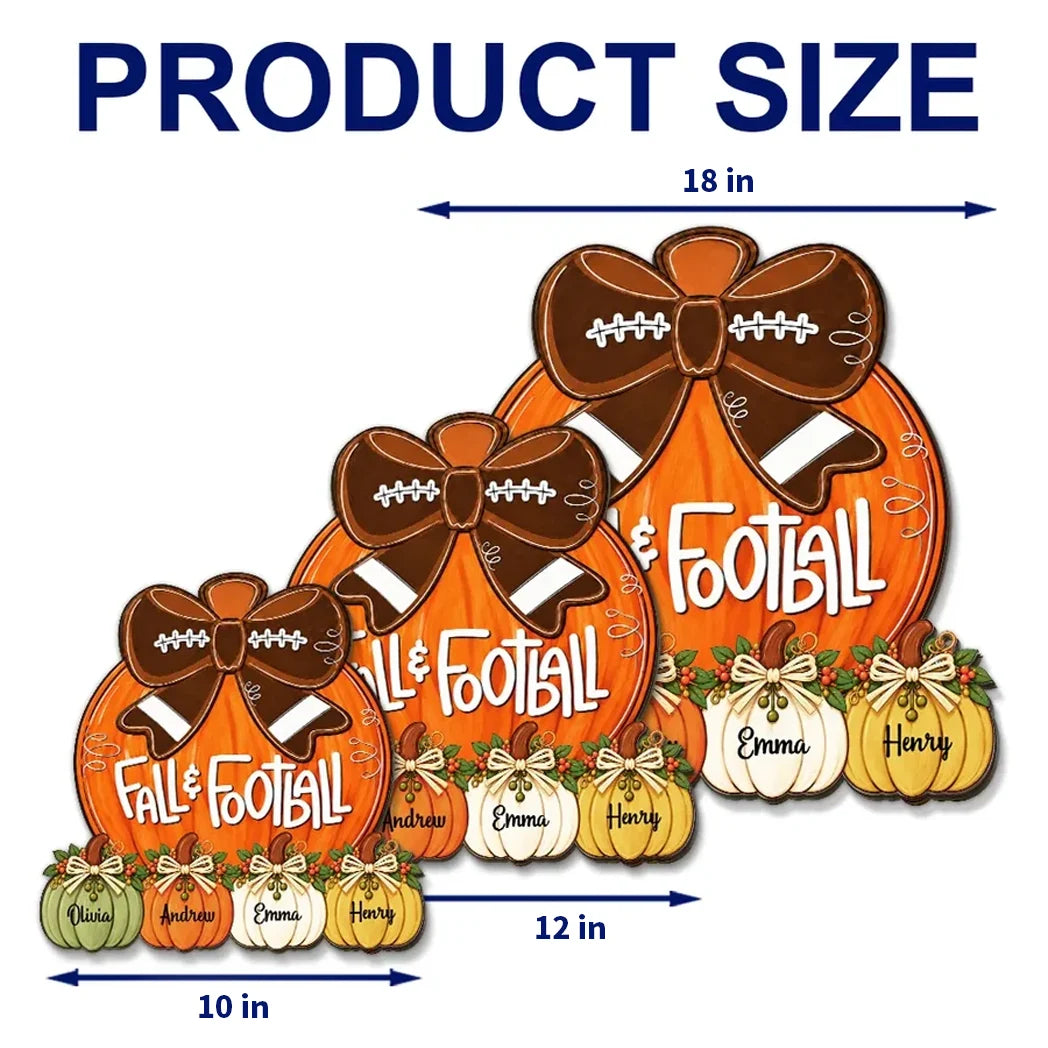 Personalized Wooden Sign with Fall Pumpkins and Football Bow, Unique Family Gift for Football Fans
