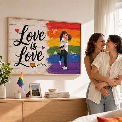 LGBT Couple Poster, Personalized Pride Wall Art with Romantic Embrace, Unique Gift for Partner