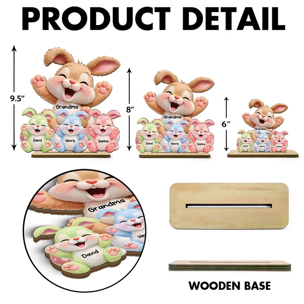 Personalized 2-Layer Wooden Plaque with Grandma Bunny and Little Bunnies Easter Table Decor, Unique Gift for Grandma
